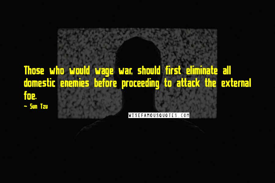 Sun Tzu Quotes: Those who would wage war, should first eliminate all domestic enemies before proceeding to attack the external foe.