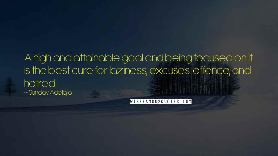 Sunday Adelaja Quotes: A high and attainable goal and being focused on it, is the best cure for laziness, excuses, offence, and hatred