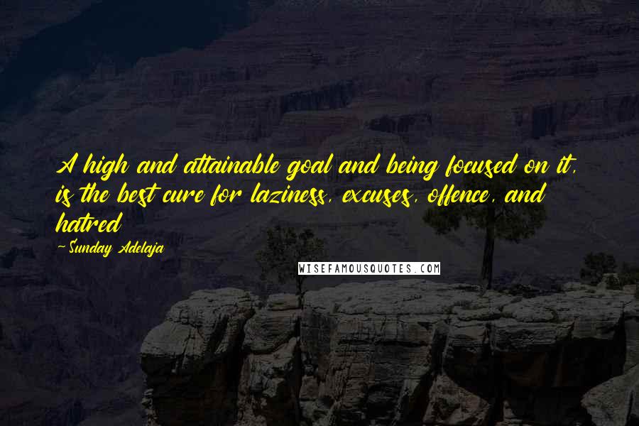 Sunday Adelaja Quotes: A high and attainable goal and being focused on it, is the best cure for laziness, excuses, offence, and hatred