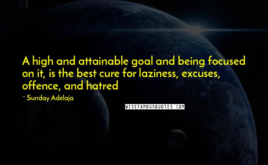 Sunday Adelaja Quotes: A high and attainable goal and being focused on it, is the best cure for laziness, excuses, offence, and hatred