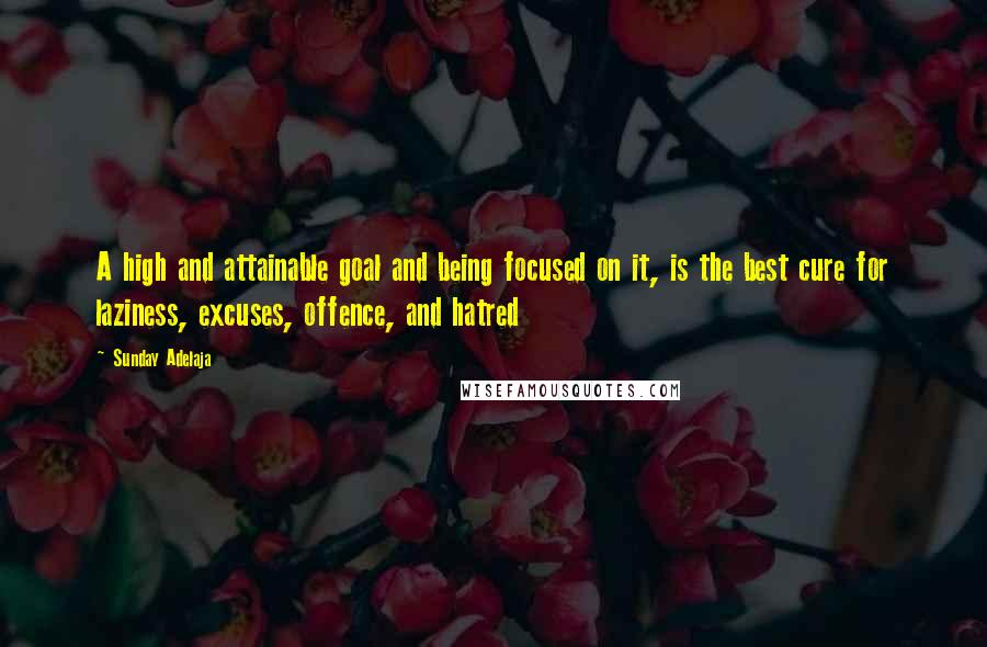 Sunday Adelaja Quotes: A high and attainable goal and being focused on it, is the best cure for laziness, excuses, offence, and hatred