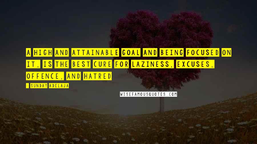 Sunday Adelaja Quotes: A high and attainable goal and being focused on it, is the best cure for laziness, excuses, offence, and hatred