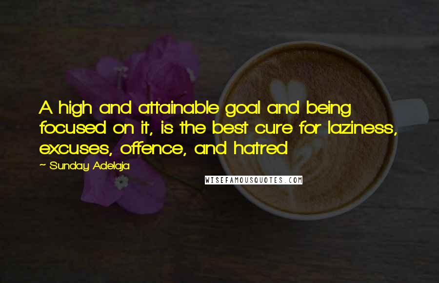 Sunday Adelaja Quotes: A high and attainable goal and being focused on it, is the best cure for laziness, excuses, offence, and hatred