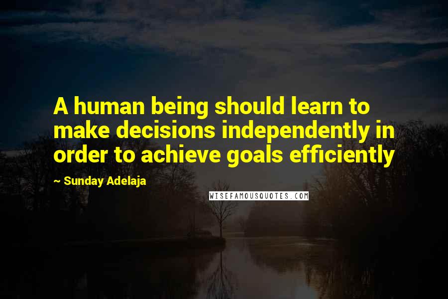 Sunday Adelaja Quotes: A human being should learn to make decisions independently in order to achieve goals efficiently