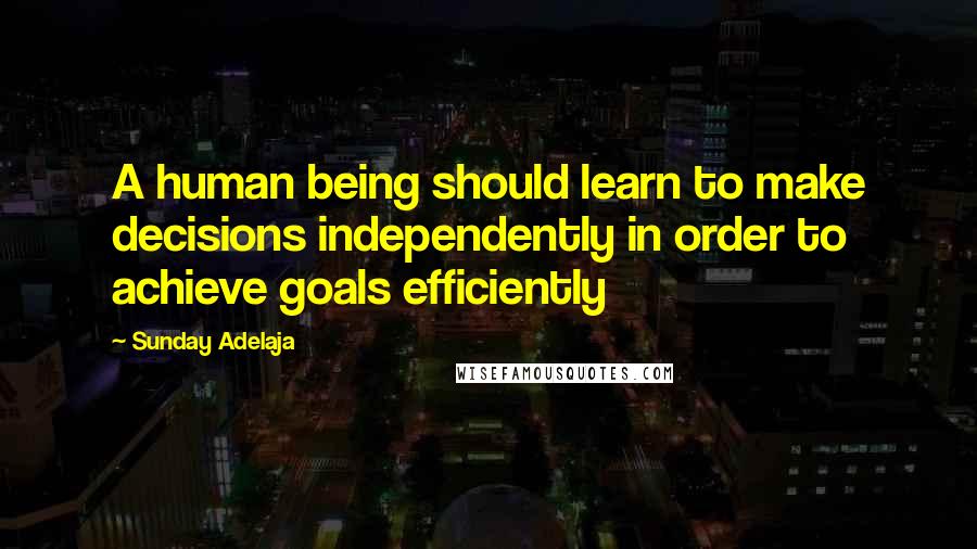 Sunday Adelaja Quotes: A human being should learn to make decisions independently in order to achieve goals efficiently