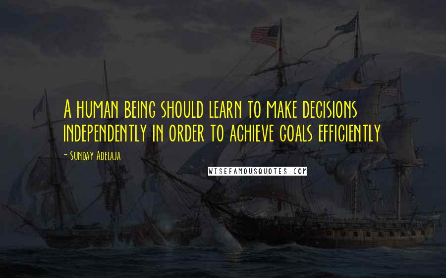 Sunday Adelaja Quotes: A human being should learn to make decisions independently in order to achieve goals efficiently