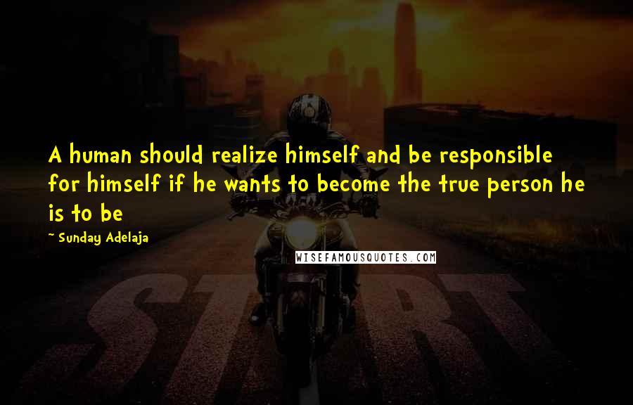 Sunday Adelaja Quotes: A human should realize himself and be responsible for himself if he wants to become the true person he is to be