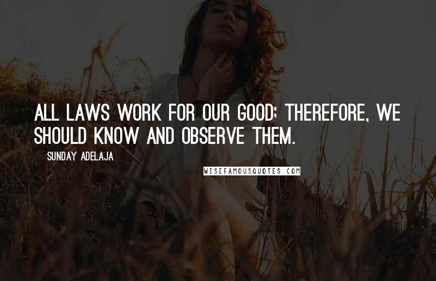 Sunday Adelaja Quotes: All laws work for our good; therefore, we should know and observe them.