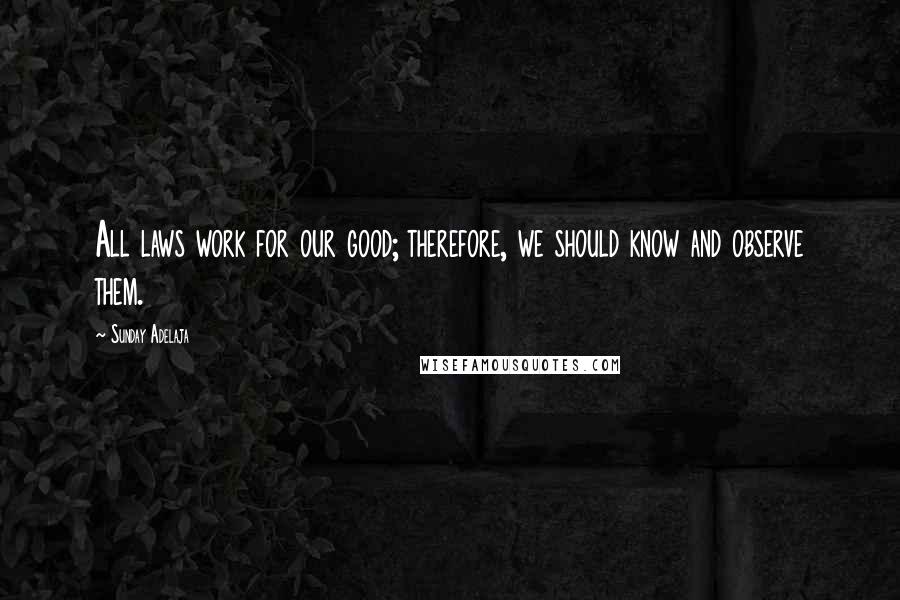 Sunday Adelaja Quotes: All laws work for our good; therefore, we should know and observe them.