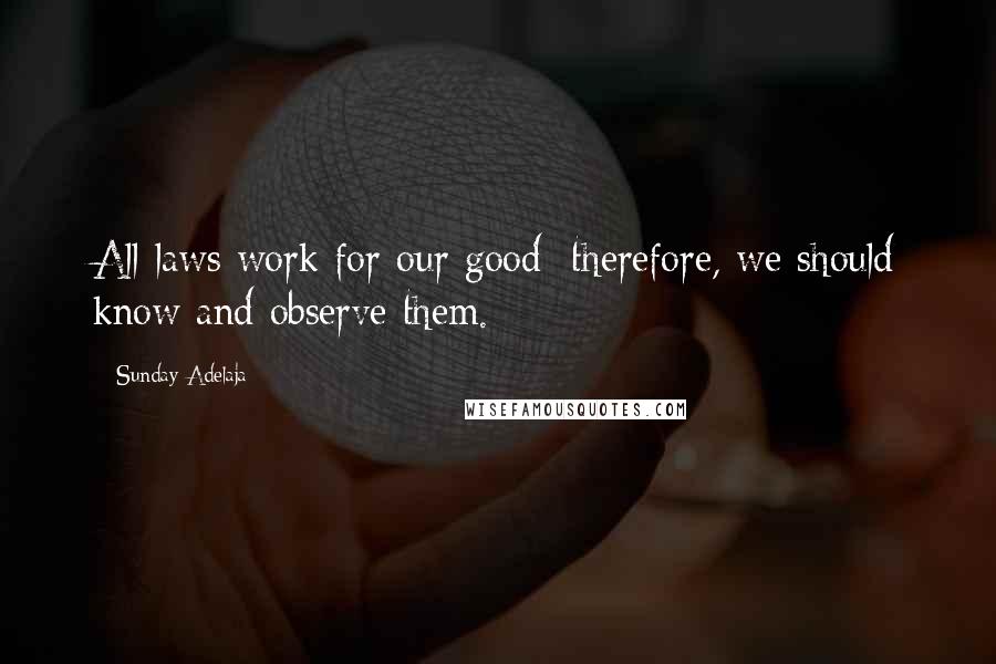 Sunday Adelaja Quotes: All laws work for our good; therefore, we should know and observe them.