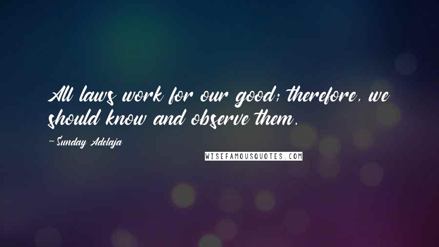 Sunday Adelaja Quotes: All laws work for our good; therefore, we should know and observe them.