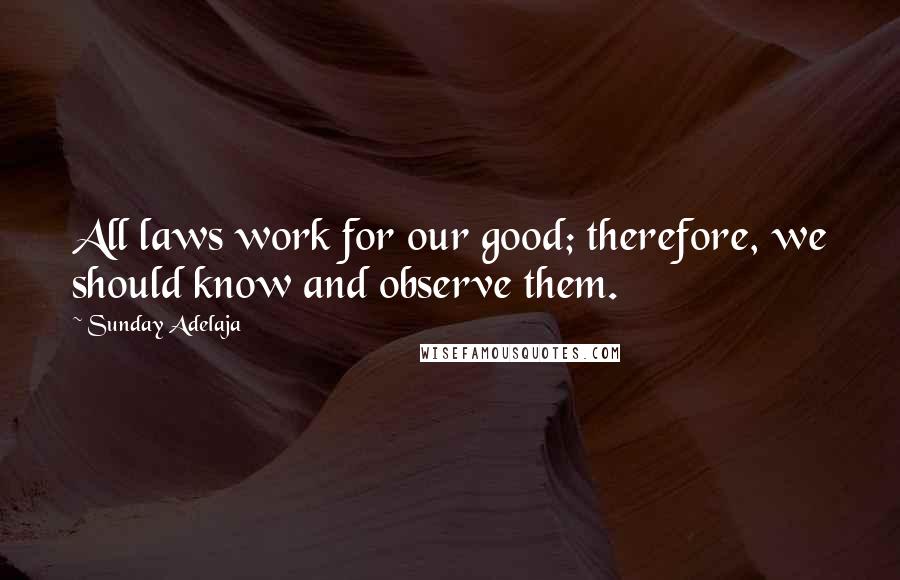 Sunday Adelaja Quotes: All laws work for our good; therefore, we should know and observe them.