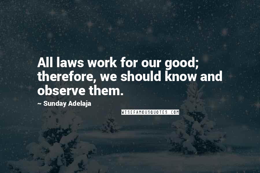 Sunday Adelaja Quotes: All laws work for our good; therefore, we should know and observe them.
