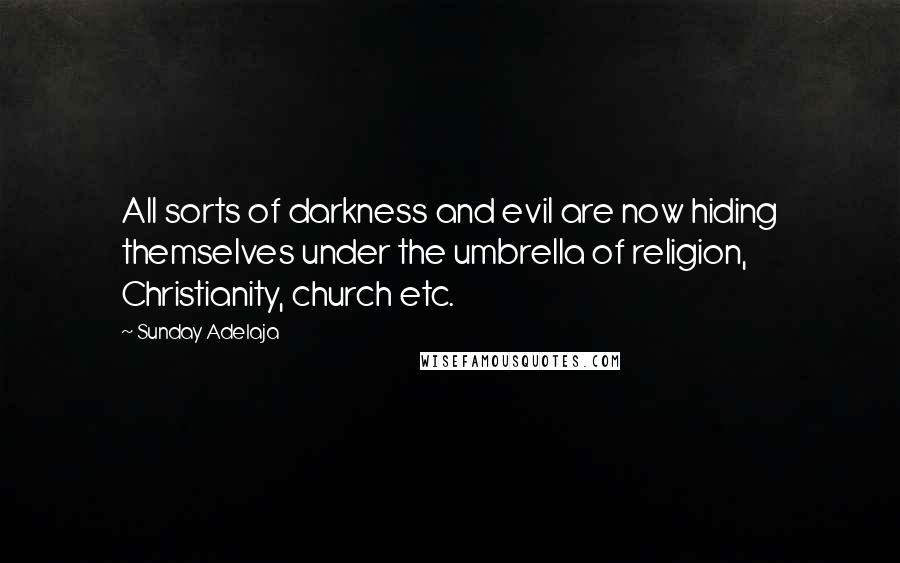 Sunday Adelaja Quotes: All sorts of darkness and evil are now hiding themselves under the umbrella of religion, Christianity, church etc.