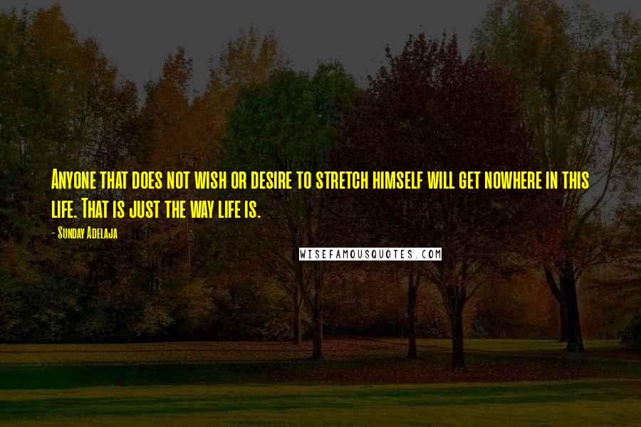 Sunday Adelaja Quotes: Anyone that does not wish or desire to stretch himself will get nowhere in this life. That is just the way life is.