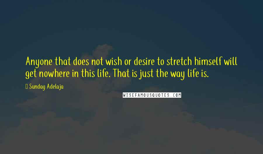Sunday Adelaja Quotes: Anyone that does not wish or desire to stretch himself will get nowhere in this life. That is just the way life is.