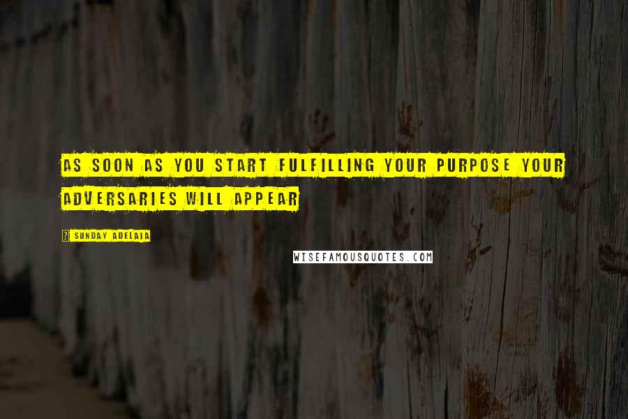 Sunday Adelaja Quotes: As soon as you start fulfilling your purpose your adversaries will appear