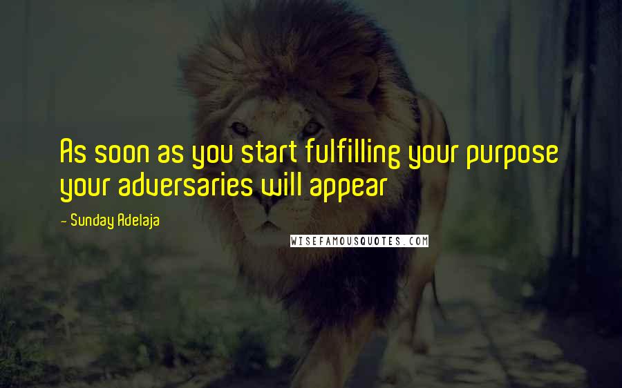 Sunday Adelaja Quotes: As soon as you start fulfilling your purpose your adversaries will appear