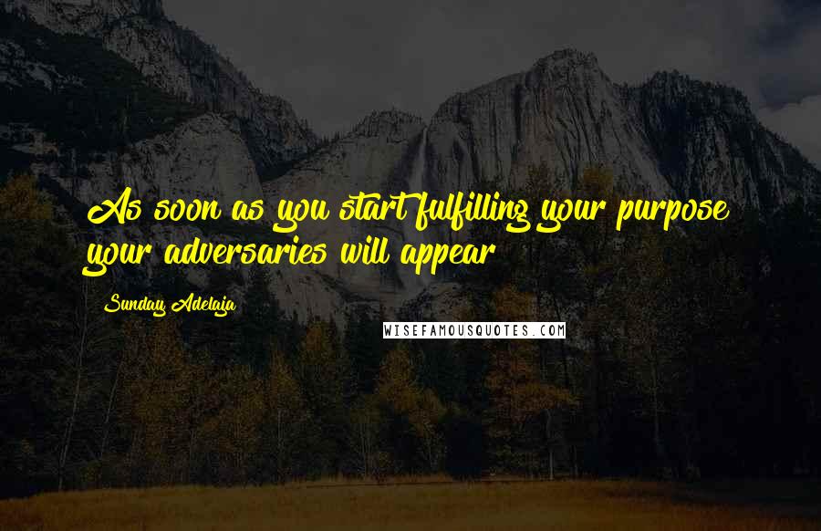 Sunday Adelaja Quotes: As soon as you start fulfilling your purpose your adversaries will appear