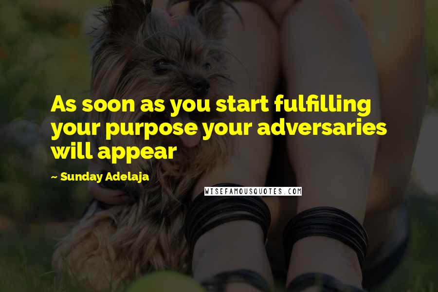 Sunday Adelaja Quotes: As soon as you start fulfilling your purpose your adversaries will appear