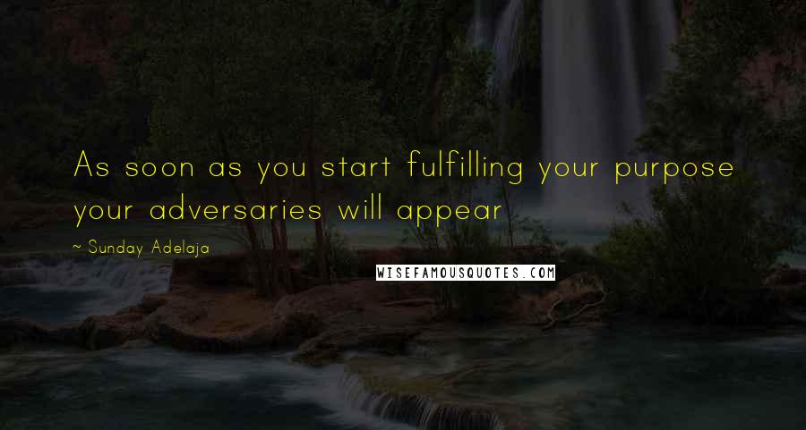 Sunday Adelaja Quotes: As soon as you start fulfilling your purpose your adversaries will appear