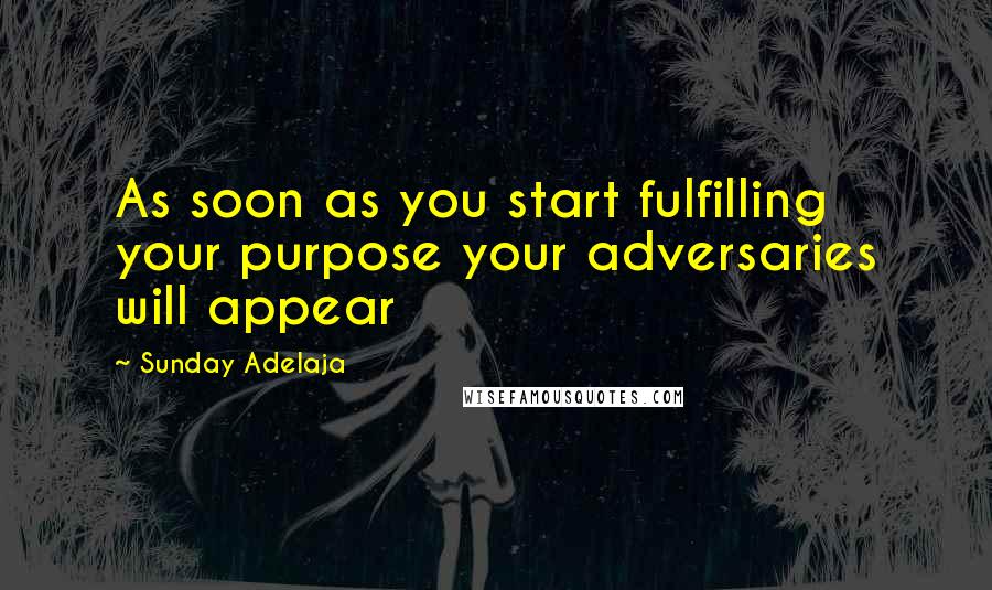 Sunday Adelaja Quotes: As soon as you start fulfilling your purpose your adversaries will appear