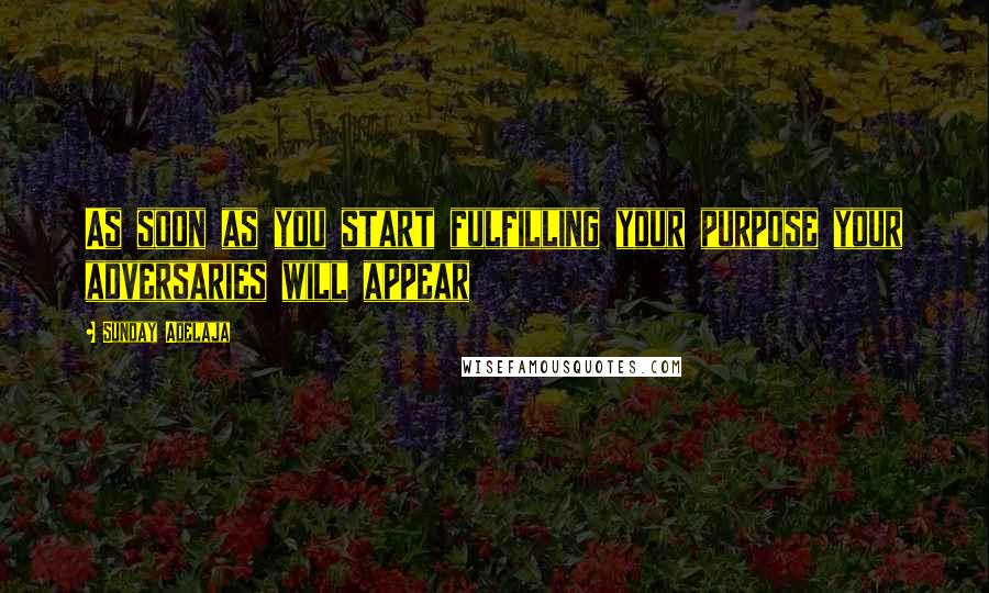 Sunday Adelaja Quotes: As soon as you start fulfilling your purpose your adversaries will appear