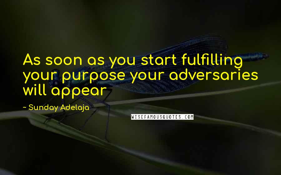 Sunday Adelaja Quotes: As soon as you start fulfilling your purpose your adversaries will appear