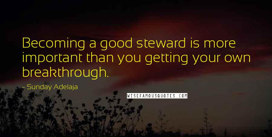 Sunday Adelaja Quotes: Becoming a good steward is more important than you getting your own breakthrough.