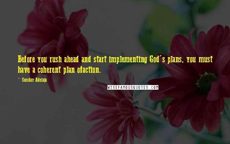 Sunday Adelaja Quotes: Before you rush ahead and start implementing God's plans, you must have a coherent plan ofaction.