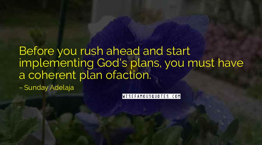Sunday Adelaja Quotes: Before you rush ahead and start implementing God's plans, you must have a coherent plan ofaction.
