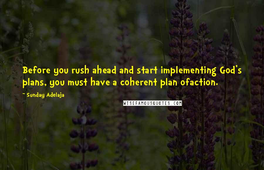 Sunday Adelaja Quotes: Before you rush ahead and start implementing God's plans, you must have a coherent plan ofaction.