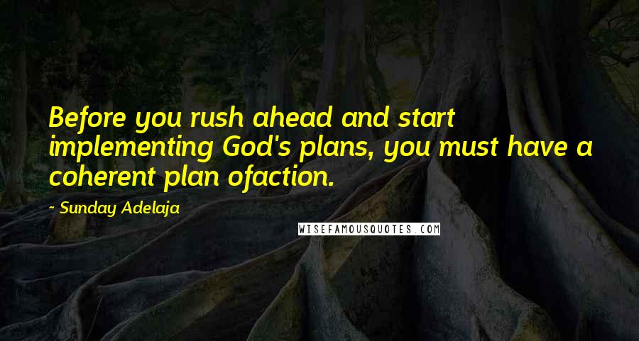 Sunday Adelaja Quotes: Before you rush ahead and start implementing God's plans, you must have a coherent plan ofaction.