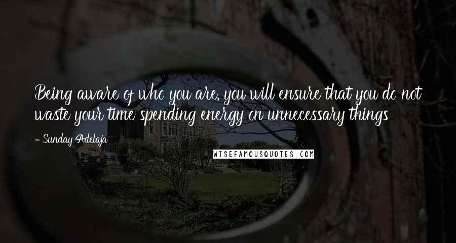 Sunday Adelaja Quotes: Being aware of who you are, you will ensure that you do not waste your time spending energy on unnecessary things