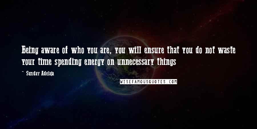 Sunday Adelaja Quotes: Being aware of who you are, you will ensure that you do not waste your time spending energy on unnecessary things