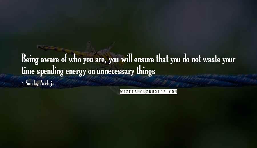 Sunday Adelaja Quotes: Being aware of who you are, you will ensure that you do not waste your time spending energy on unnecessary things