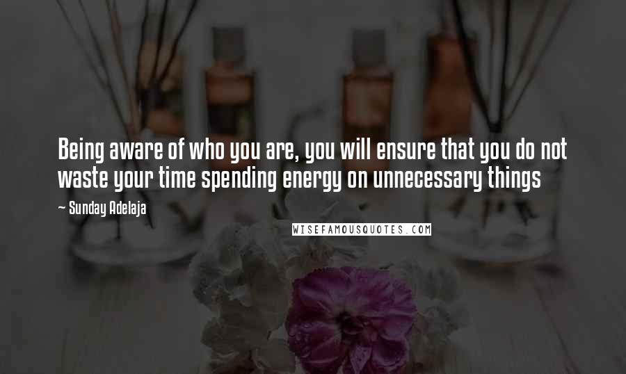 Sunday Adelaja Quotes: Being aware of who you are, you will ensure that you do not waste your time spending energy on unnecessary things