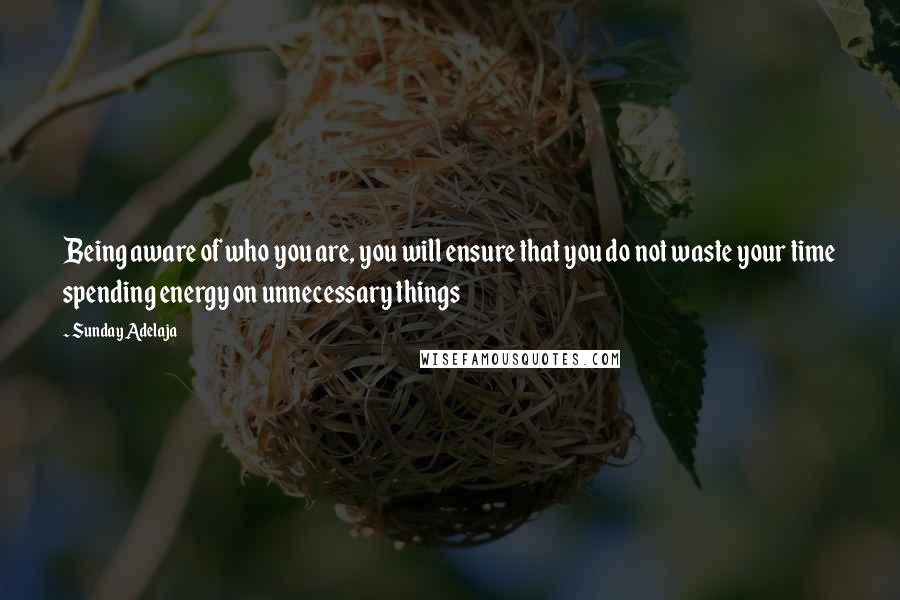 Sunday Adelaja Quotes: Being aware of who you are, you will ensure that you do not waste your time spending energy on unnecessary things