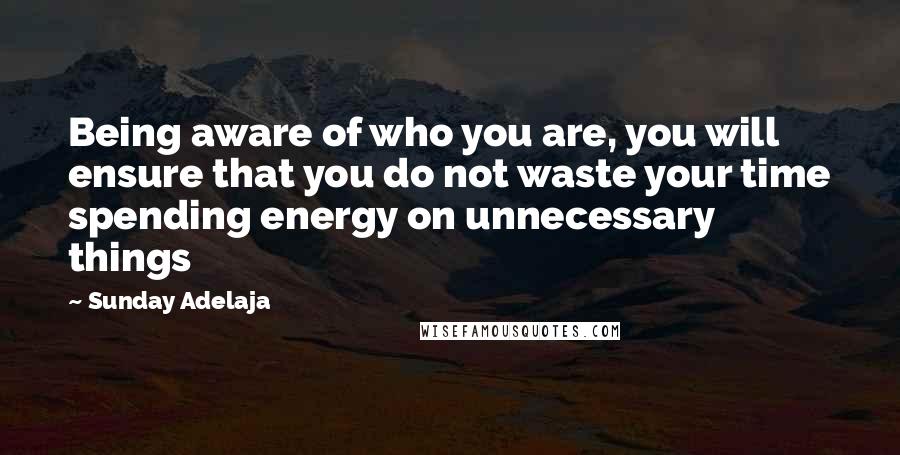 Sunday Adelaja Quotes: Being aware of who you are, you will ensure that you do not waste your time spending energy on unnecessary things