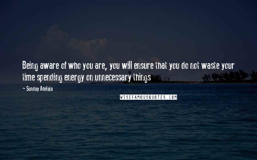 Sunday Adelaja Quotes: Being aware of who you are, you will ensure that you do not waste your time spending energy on unnecessary things