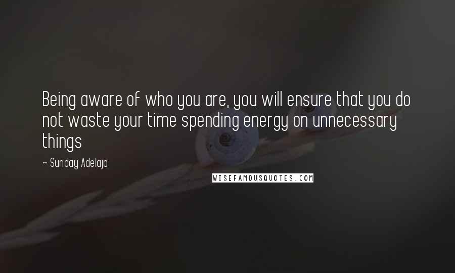 Sunday Adelaja Quotes: Being aware of who you are, you will ensure that you do not waste your time spending energy on unnecessary things