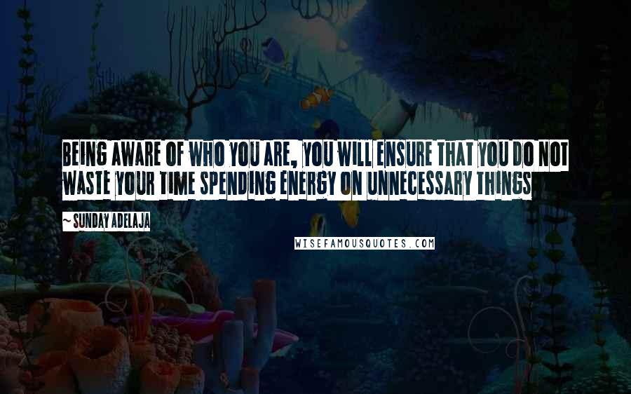 Sunday Adelaja Quotes: Being aware of who you are, you will ensure that you do not waste your time spending energy on unnecessary things