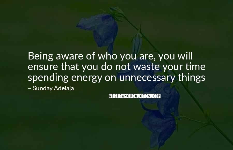 Sunday Adelaja Quotes: Being aware of who you are, you will ensure that you do not waste your time spending energy on unnecessary things