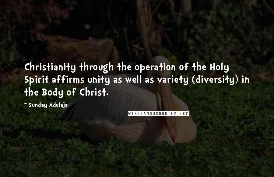Sunday Adelaja Quotes: Christianity through the operation of the Holy Spirit affirms unity as well as variety (diversity) in the Body of Christ.