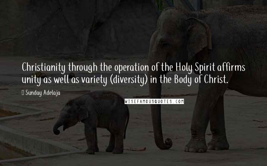 Sunday Adelaja Quotes: Christianity through the operation of the Holy Spirit affirms unity as well as variety (diversity) in the Body of Christ.
