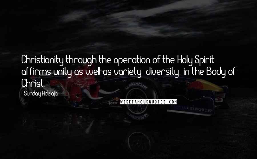 Sunday Adelaja Quotes: Christianity through the operation of the Holy Spirit affirms unity as well as variety (diversity) in the Body of Christ.