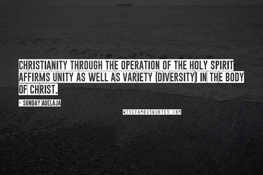 Sunday Adelaja Quotes: Christianity through the operation of the Holy Spirit affirms unity as well as variety (diversity) in the Body of Christ.