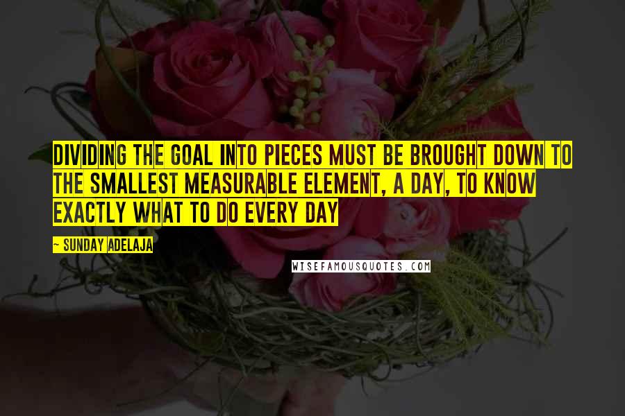 Sunday Adelaja Quotes: Dividing the goal into pieces must be brought down to the smallest measurable element, a day, to know exactly what to do every day