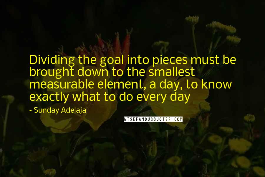 Sunday Adelaja Quotes: Dividing the goal into pieces must be brought down to the smallest measurable element, a day, to know exactly what to do every day