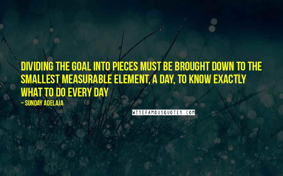 Sunday Adelaja Quotes: Dividing the goal into pieces must be brought down to the smallest measurable element, a day, to know exactly what to do every day